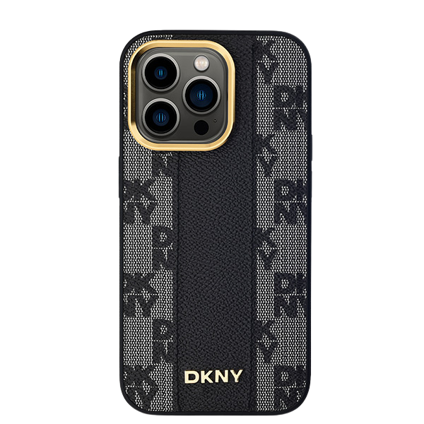 DKNY DKHMP15SPCPVSLK iPhone 15 / 14 / 13 6.1″ juodos spalvos kietas dėklas Leather Checkered Mono Pattern MagSafe aprašymas - Prekės nuotrauka