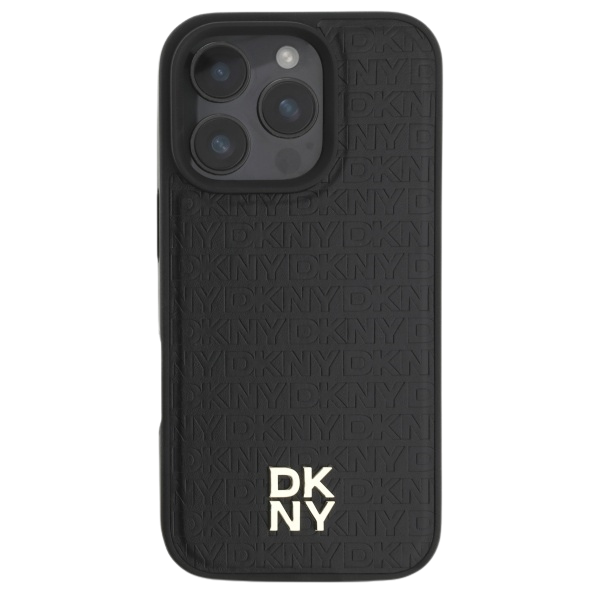 DKNY DKHMP16LPSHRPSK iPhone 16 Pro 6.3" telefono dėklas, juodos spalvos, Repeat Pattern Stack Logo, su MagSafe aprašymas - Prekės nuotrauka