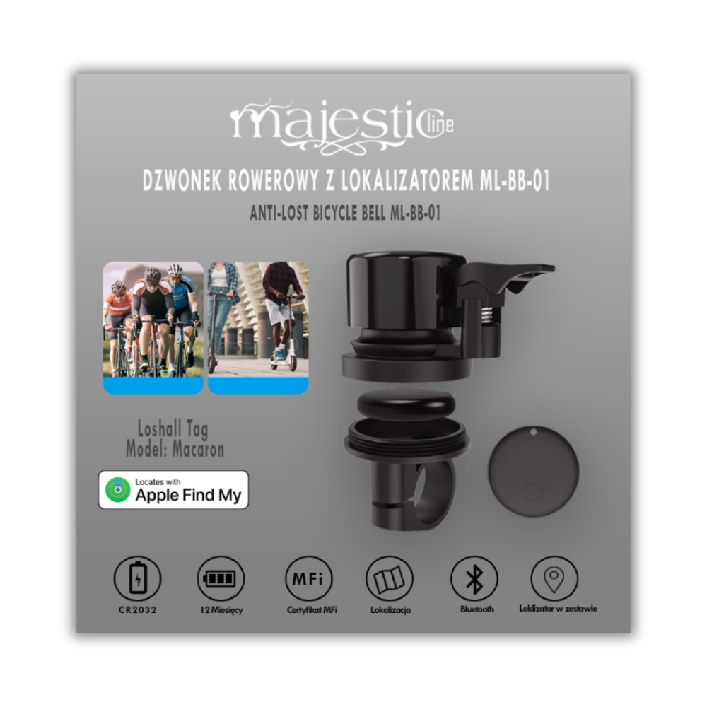Majesticline Dviratininko skambutis su sekikliu Majestic, juodos spalvos aprašymas - Prekės nuotrauka