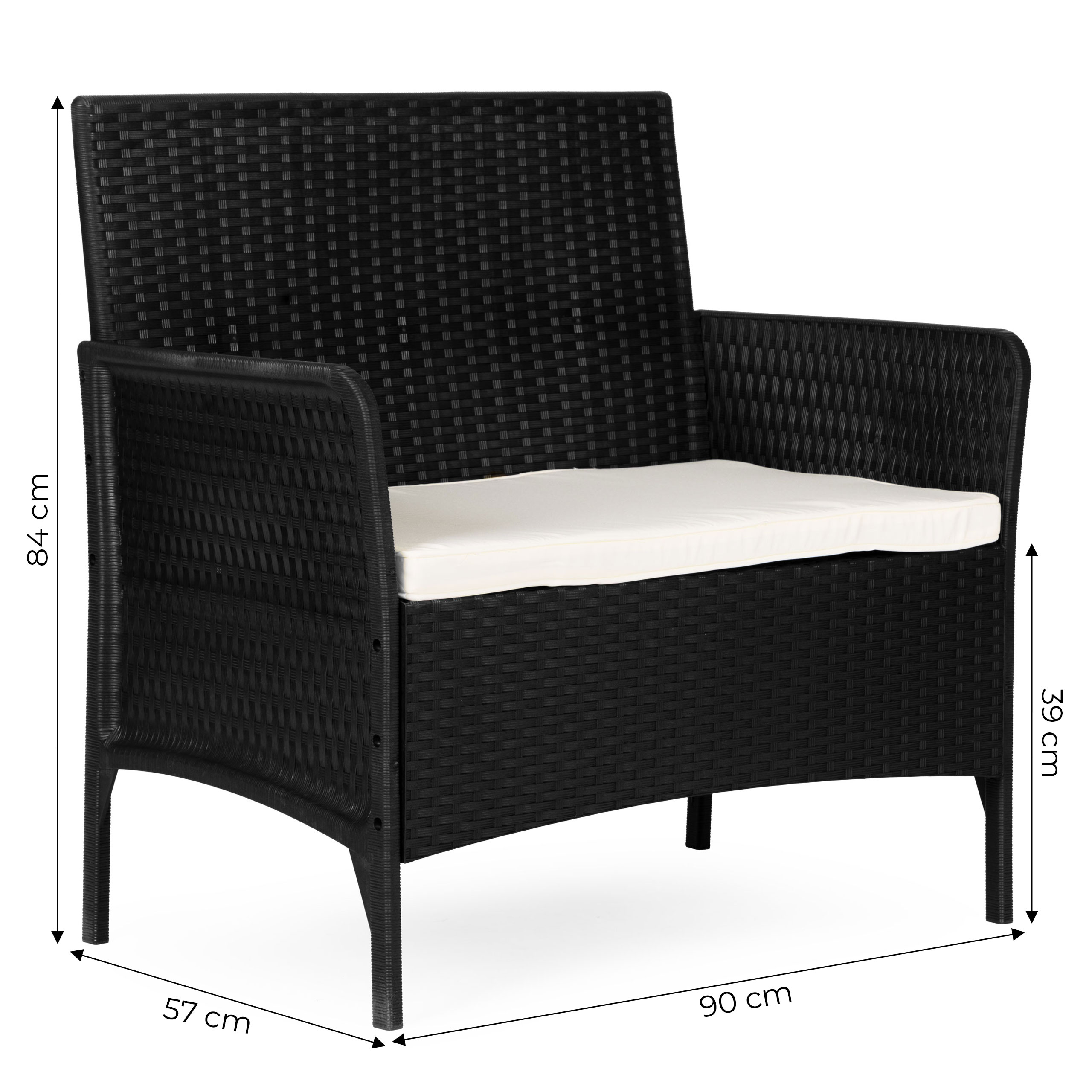 Lauko baldų komplektas Dvivietė sodo sofa su pagalvėle, suoliukas balkonui, terasai, sodui, juoda, MultiGarden aprašymas - Prekės nuotrauka