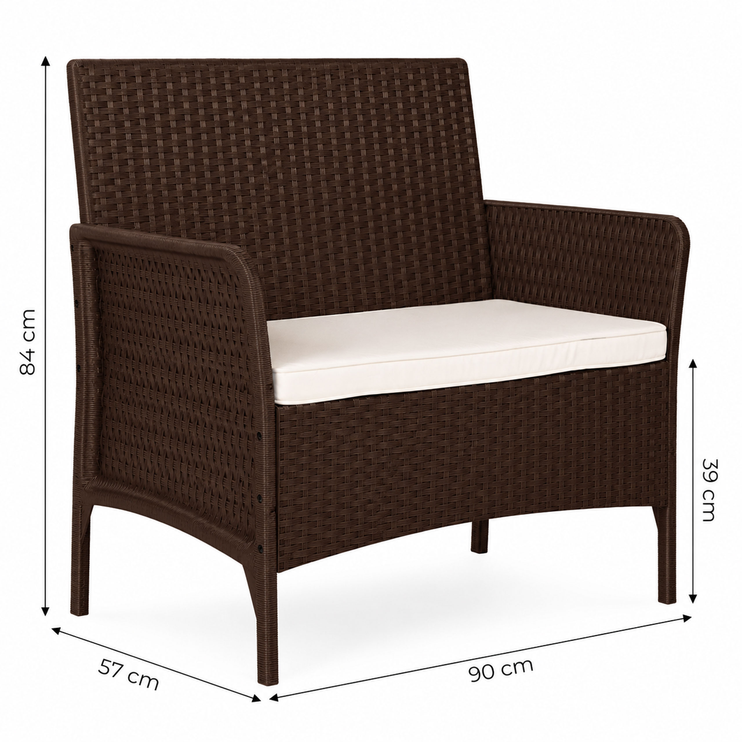 Dvivietė sodo sofa su pagalvėle, suoliukas balkonui, terasai ir sodui, ruda, MultiGarden aprašymas - Prekės nuotrauka