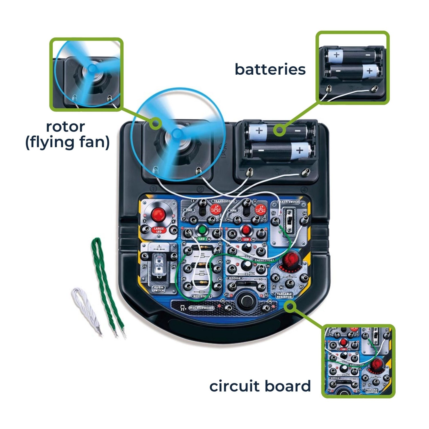 Edukacinis elektronikos rinkinys su 19 eksperimentų (EN kalba) LED, fan & sound Velleman aprašymas - Prekės nuotrauka