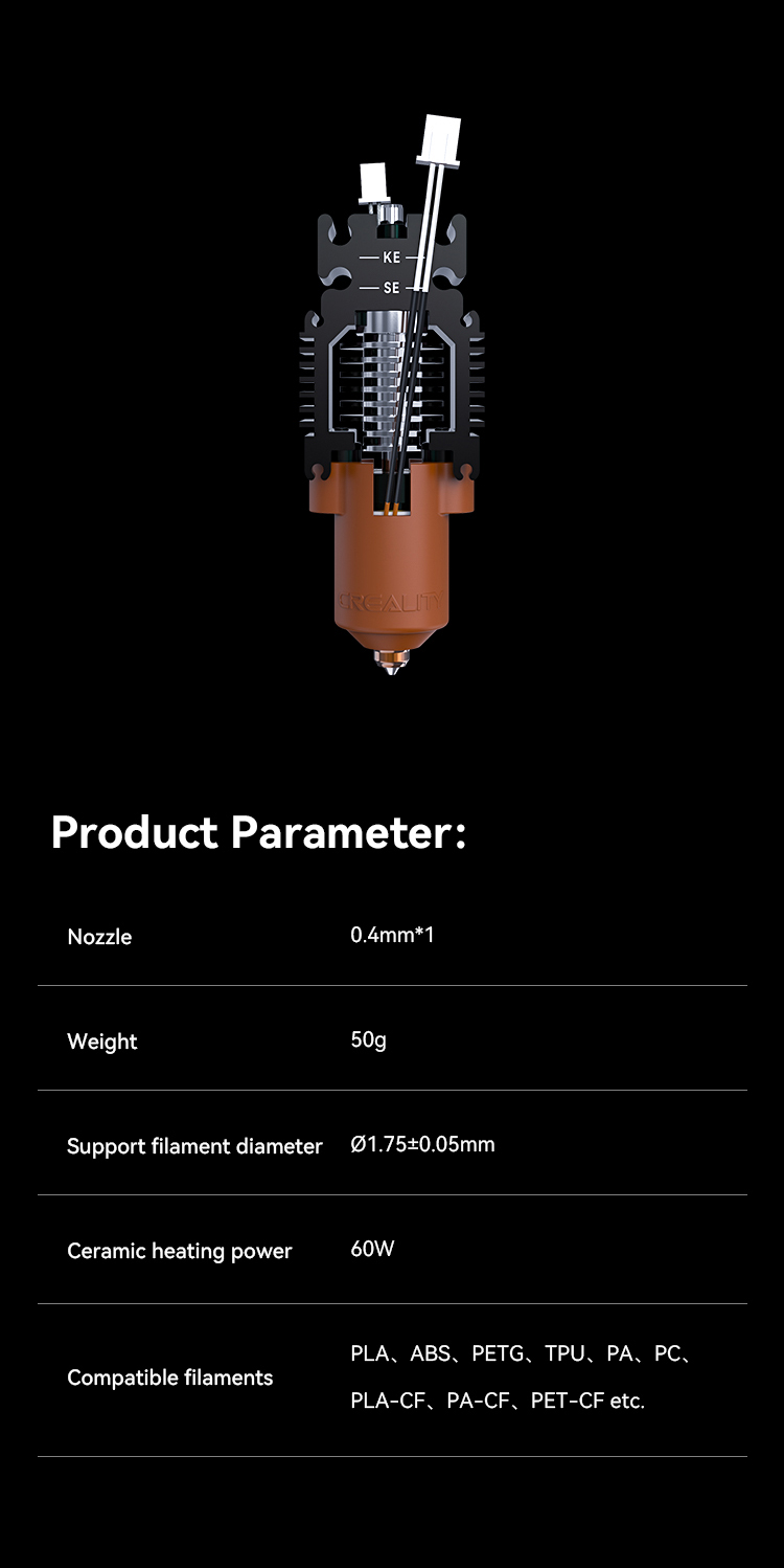 Ender-3V3 SE/KE kaitintuvo (Heating Block) atnaujintas komplektas skirtas naudoti su „Unicorn” purkštukais CREALITY aprašymas - Prekės nuotrauka