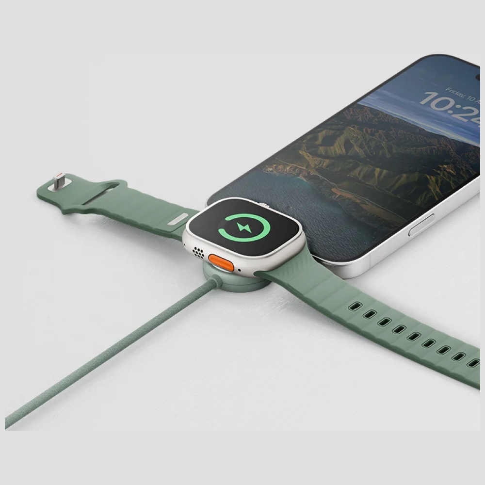 Energea Flow Duo Watch 2-in-1 Cable USB-C to USB-C + Apple Watch Charger 480Mb/s 60W 1.5m oranžinis aprašymas - Prekės nuotrauka