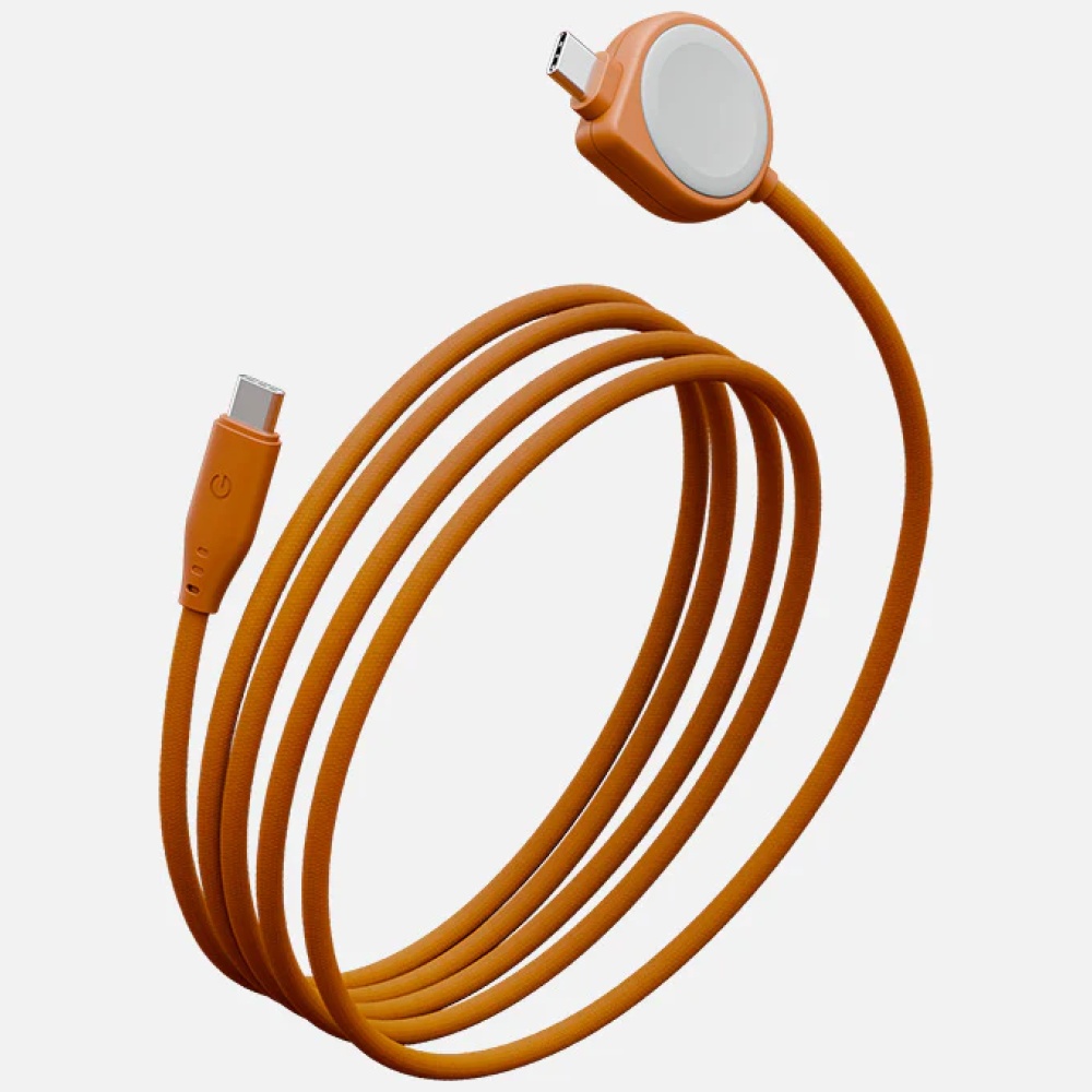 Energea Flow Duo Watch 2-in-1 Cable USB-C to USB-C + Apple Watch Charger 480Mb/s 60W 1.5m oranžinis aprašymas - Prekės nuotrauka
