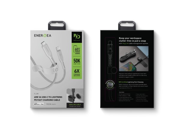 ENERGEA Flow USB-C į Lightning C94 MFI laidas 1.5m baltas 60W 3A PD greitas įkrovimas aprašymas - Prekės nuotrauka