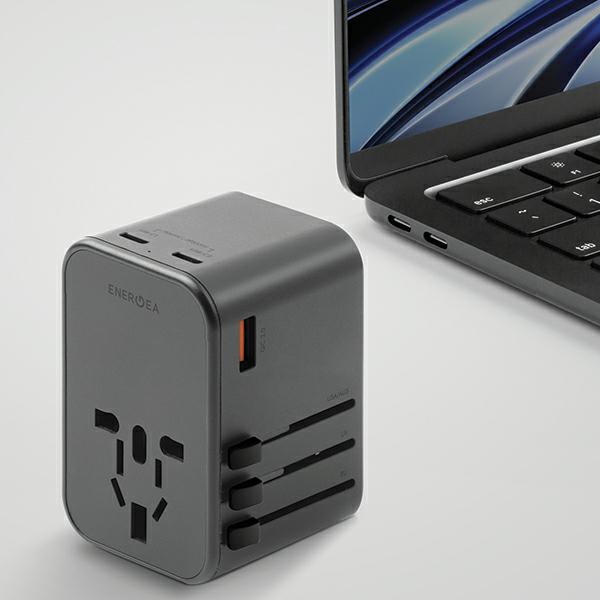 ENERGEA Laidinis įkroviklis 1xUSB + 2xUSB-C PD-PPS-QC 3.0 65W 1A2C 4-in-1 Adapteris US/AU/EU/UK Gunmetal Trav aprašymas - Prekės nuotrauka
