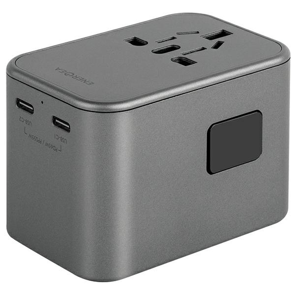 ENERGEA Laidinis įkroviklis 1xUSB + 2xUSB-C PD-PPS-QC 3.0 65W 1A2C 4-in-1 Adapteris US/AU/EU/UK Gunmetal Trav aprašymas - Prekės nuotrauka