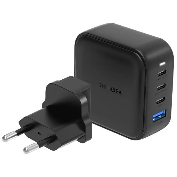 ENERGEA laidinis įkroviklis 1xUSB+3xUSB-CPD-PPS-QC 3.0 100W 3C1A juodos spalvos US+EU Travelite GAN100 aprašymas - Prekės nuotrauka