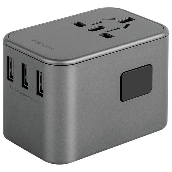 ENERGEA Laidinis įkroviklis 3xUSB + 2xUSB-C PD-PPS-QC 3.0 35.5W 3A2C 4-in-1 Adapteris US/AU/EU/UK Gunmetal Tr aprašymas - Prekės nuotrauka