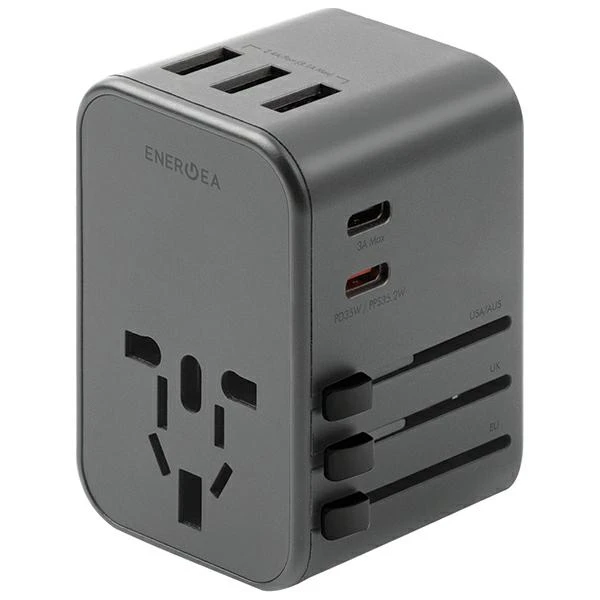 ENERGEA laidinis įkroviklis 3xUSB+2xUSB-CPD-PPS-QC 3.0 35.5W 3A2C adapteris 4in1 US/UA/EU/UK pilkos spalvosl Travelworld aprašymas - Prekės nuotrauka