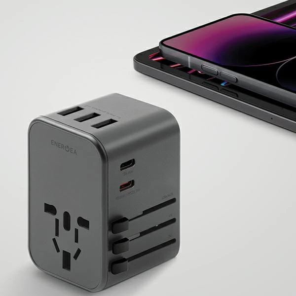 ENERGEA laidinis įkroviklis 3xUSB+2xUSB-CPD-PPS-QC 3.0 35.5W 3A2C adapteris 4in1 US/UA/EU/UK pilkos spalvosl Travelworld aprašymas - Prekės nuotrauka