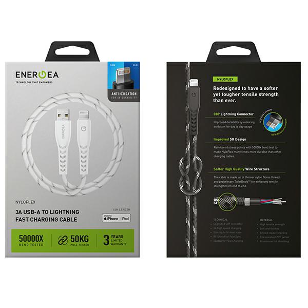 ENERGEA Nyloflex USB-C – Lightning laidas C94 MFI 1.5m baltas aprašymas - Prekės nuotrauka