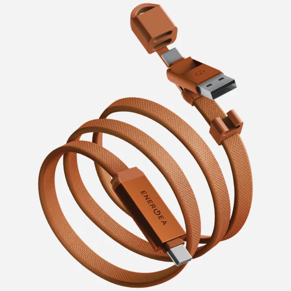 Energea Sheath Travel 2-in-1 Kabelis USB-C į USB-C/USB-A 480Mbps 60W 1.2m oranžinis aprašymas - Prekės nuotrauka