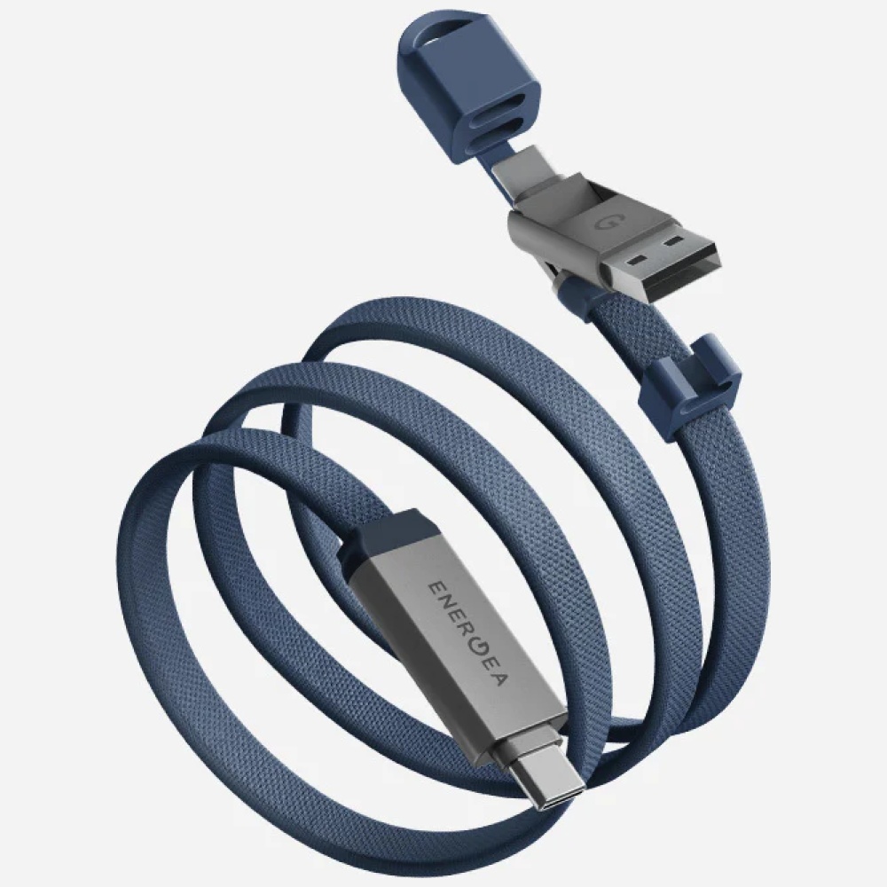 Energea Sheath Travel 2-in-1 laidas USB-C į USB-C/USB-A 480Mbps 60W 1.2m mėlynas aprašymas - Prekės nuotrauka