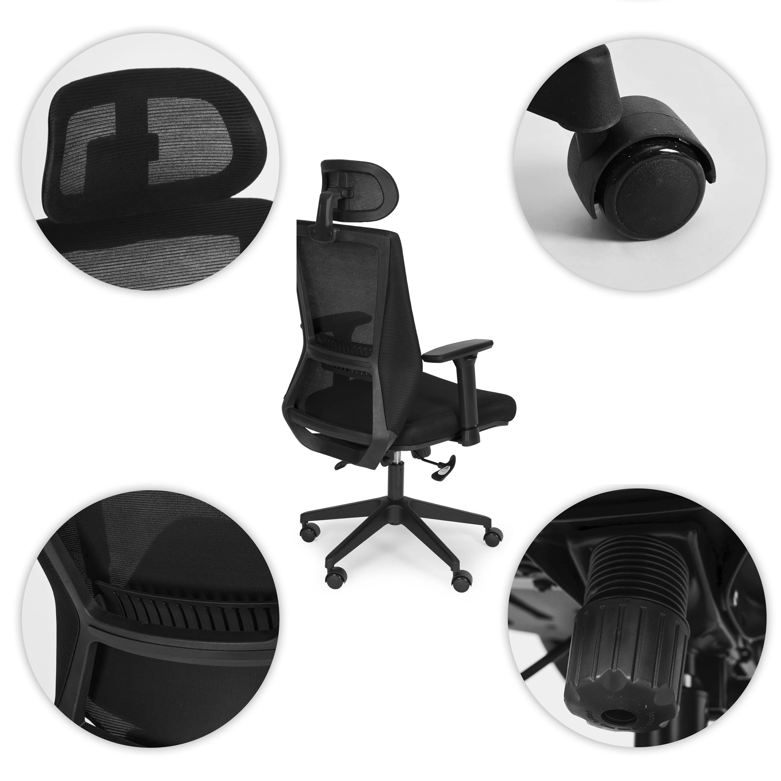 Ergonomiškas pasukamas biuro kėdė, reguliuojamo aukščio, juoda, ModernHome aprašymas - Prekės nuotrauka