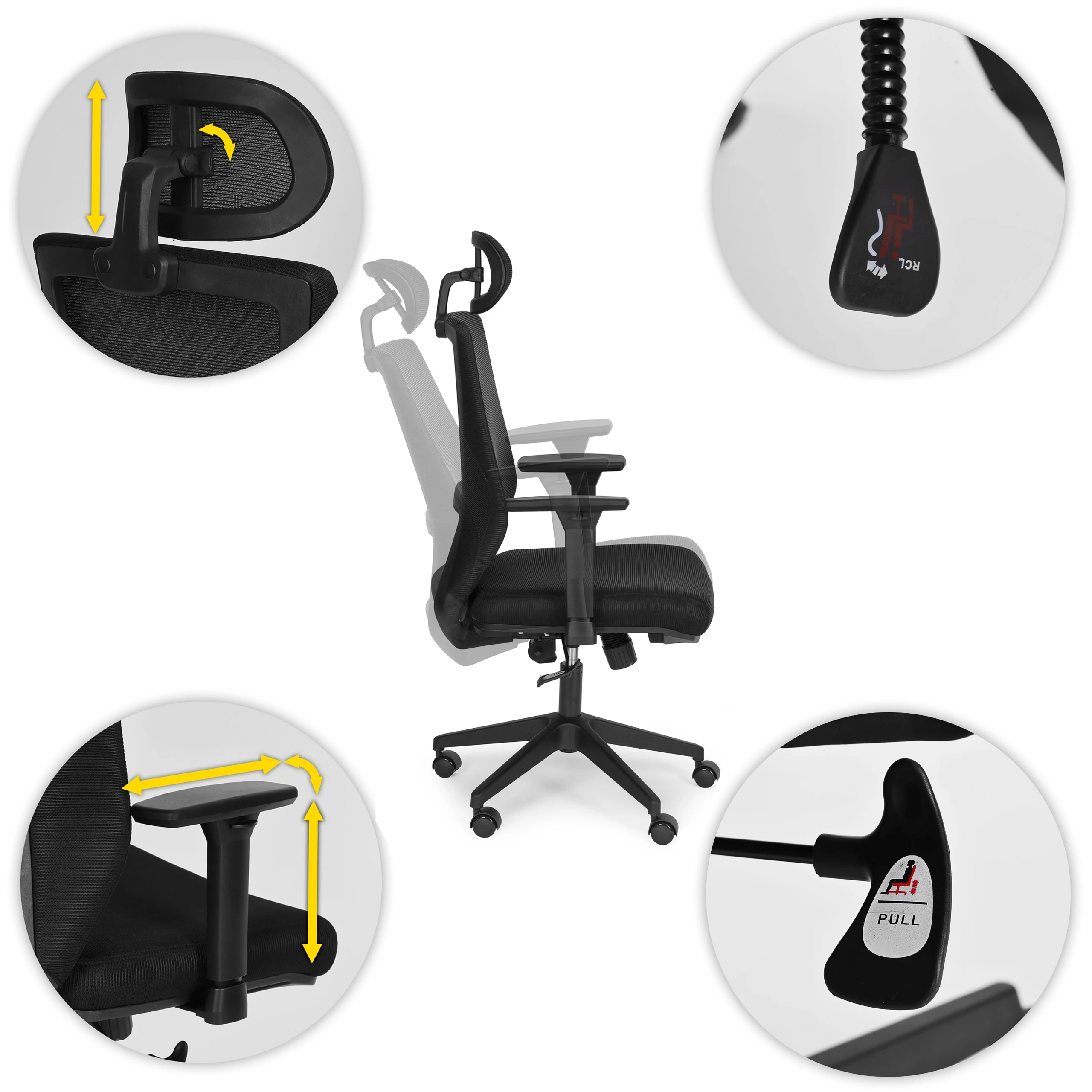 Ergonomiškas pasukamas biuro kėdė, reguliuojamo aukščio, juoda, ModernHome aprašymas - Prekės nuotrauka