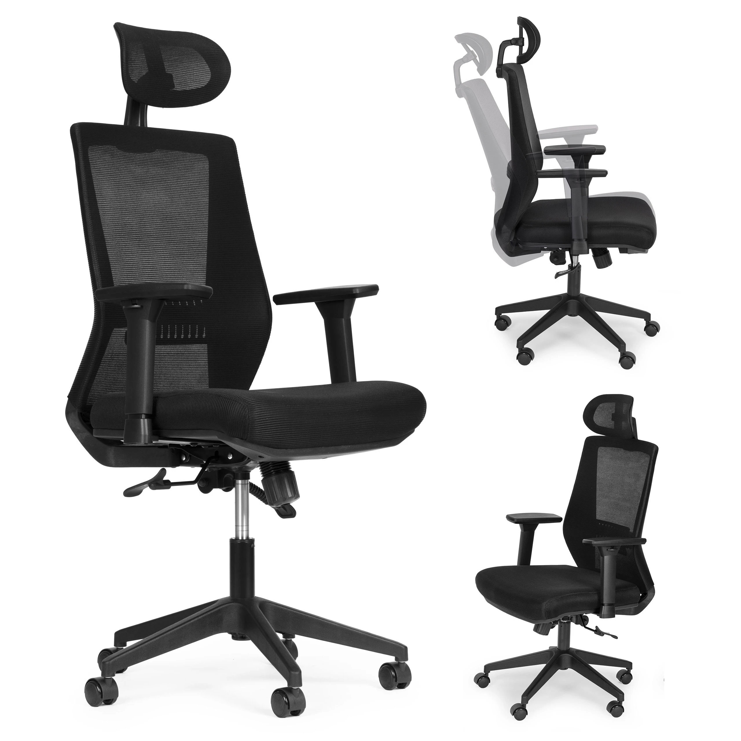 Ergonomiškas pasukamas biuro kėdė, reguliuojamo aukščio, juoda, ModernHome aprašymas - Prekės nuotrauka