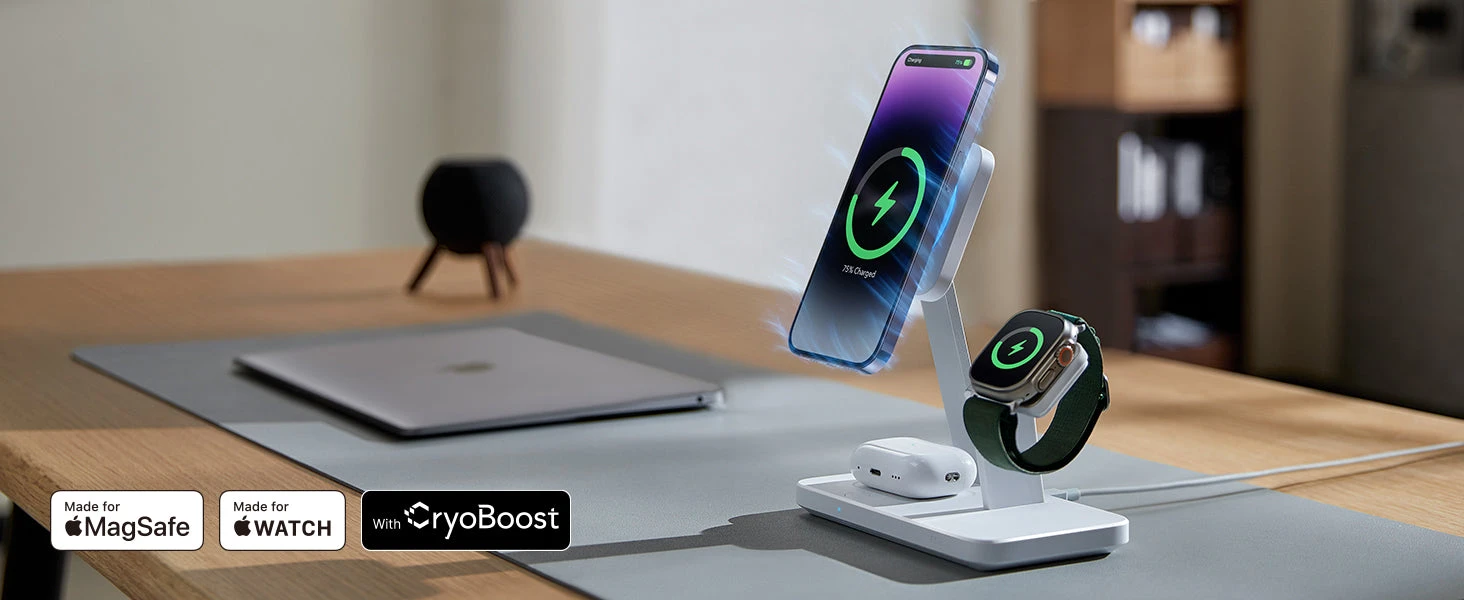 ESR 25W 3-in-1 belaidis įkroviklis su MagSafe + CryoBoost aprašymas - Prekės nuotrauka