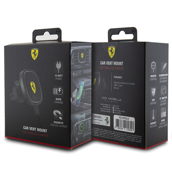 Ferrari 15W FECHMGLK indukcinis laikiklis juodos spalvos MagSafe grotelėms aprašymas - Prekės nuotrauka