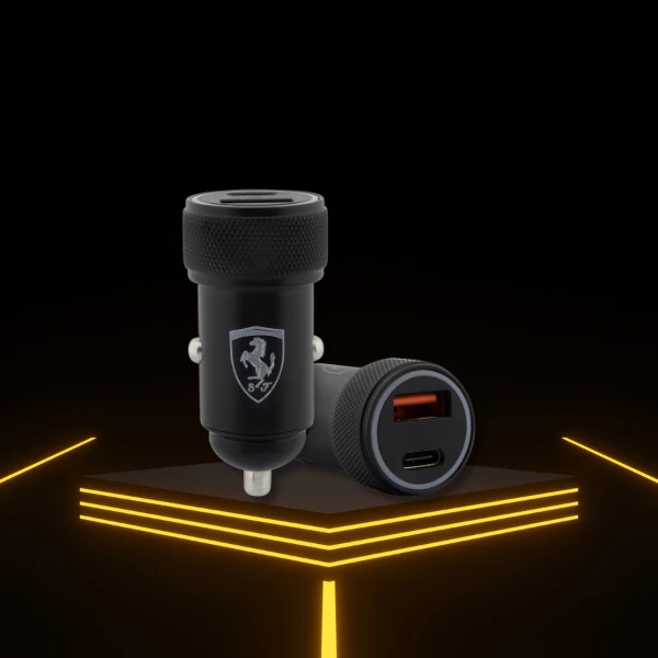 Ferrari automobilinis įkroviklis FECCMENK PD-QC 3.0 20W Fast Charge juodos spalvos aprašymas - Prekės nuotrauka