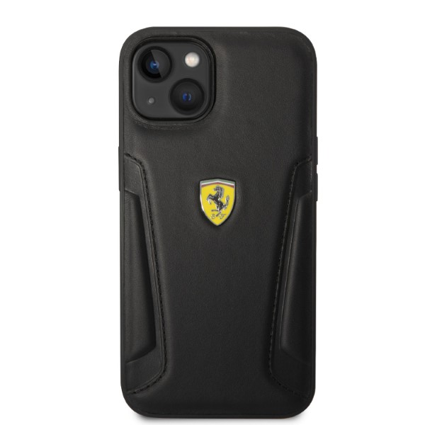 Ferrari FEHCP14MRBUK Apple iPhone 14 Plus / 15 Plus 6.7″ juodos spalvos kietas dėklas Leather Stamp Sides aprašymas - Prekės nuotrauka