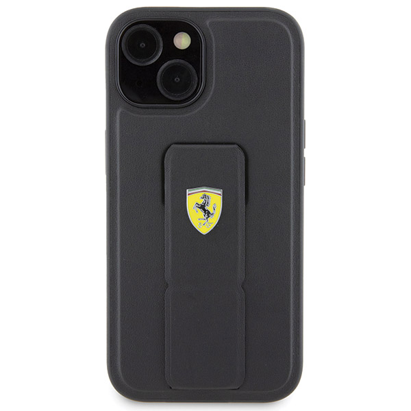 Ferrari FEHCP15SGSPSIK Apple iPhone 15 / 14 /13 6.1″ juodos spalvos kietas dėklas Grip Stand Metal Logo aprašymas - Prekės nuotrauka
