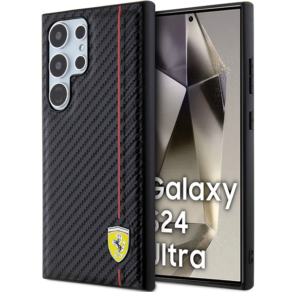 Ferrari FEHCS24MN3DUR S24+ S926 juodos spalvos kietas dėklas Carbon Printed Line aprašymas - Prekės nuotrauka
