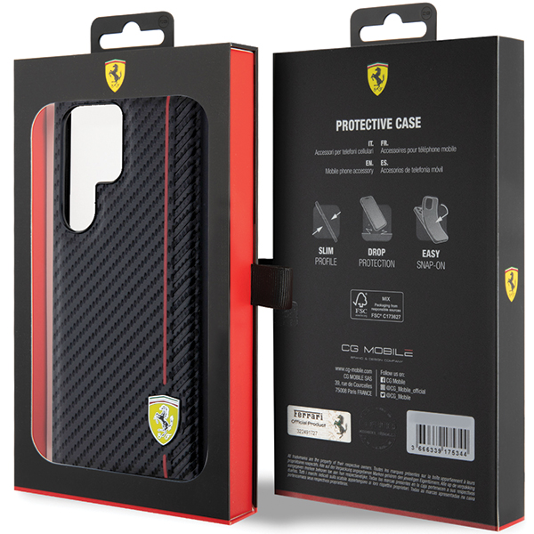 Ferrari FEHCS24SN3DUR S24 S921 juodos spalvos kietas dėklas Carbon Printed Line aprašymas - Prekės nuotrauka