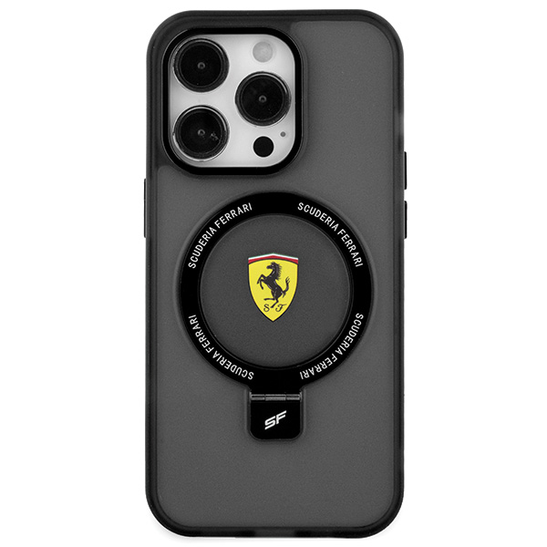 Ferrari FEHMP15MUSCAK iPhone 15 Plus / 14 Plus 6.7″ juodos spalvos kietas dėklas su žiediniu stovu 2023 Collection aprašymas - Prekės nuotrauka