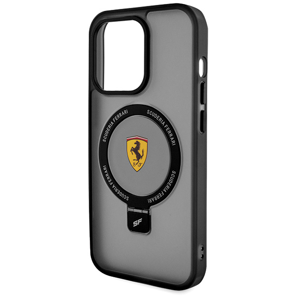 Ferrari FEHMP15MUSCAK iPhone 15 Plus / 14 Plus 6.7″ juodos spalvos kietas dėklas su žiediniu stovu 2023 Collection aprašymas - Prekės nuotrauka