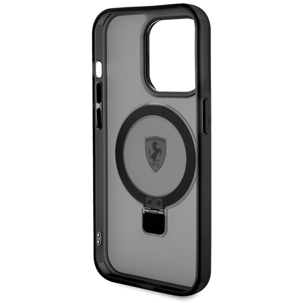Ferrari FEHMP15MUSCAK iPhone 15 Plus / 14 Plus 6.7″ juodos spalvos kietas dėklas su žiediniu stovu 2023 Collection aprašymas - Prekės nuotrauka