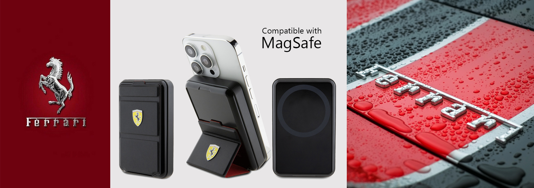 Ferrari Powerbank belaidis 15WFEPB10MSPLEK 10000 mAh su stovo funkcija, juodos spalvos, Metal Logo MagS aprašymas - Prekės nuotrauka
