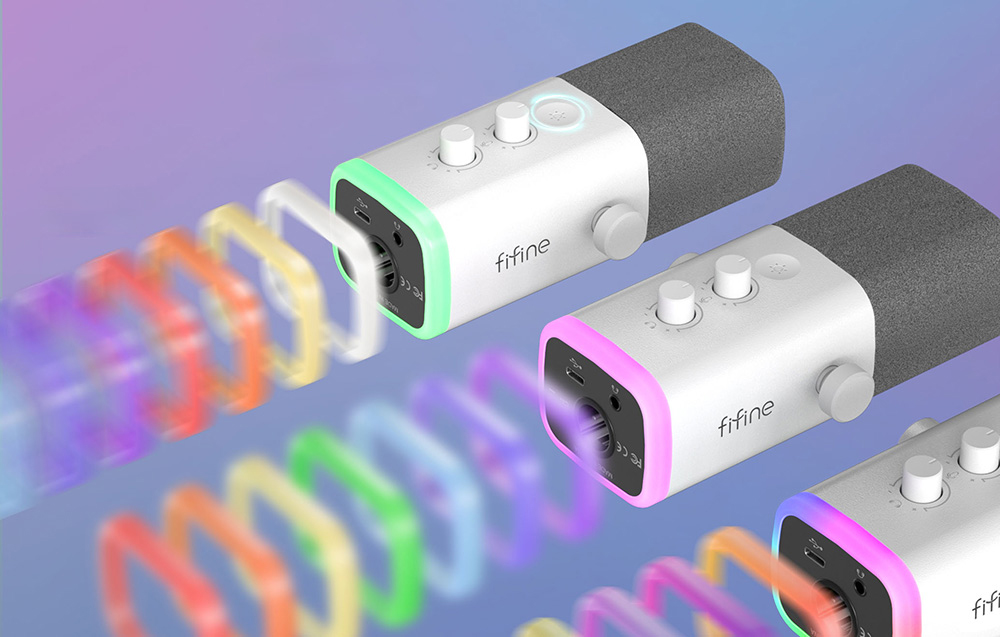 Fifine AM8TW žaidimų mikrofonas su stovu, baltos spalvos aprašymas - Prekės nuotrauka
