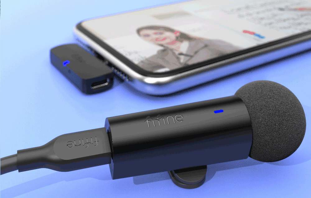 Fifine M6 USB-C belaidis prisegamas mikrofonas, juodos spalvos aprašymas - Prekės nuotrauka