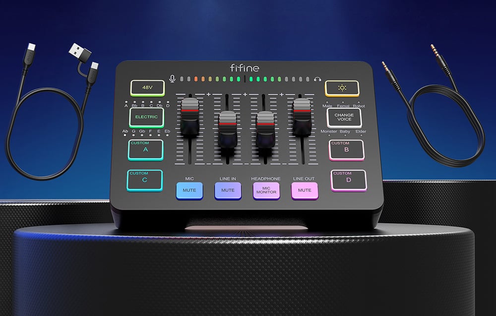 Fifine SC3 audio mixer juodos spalvos aprašymas - Prekės nuotrauka