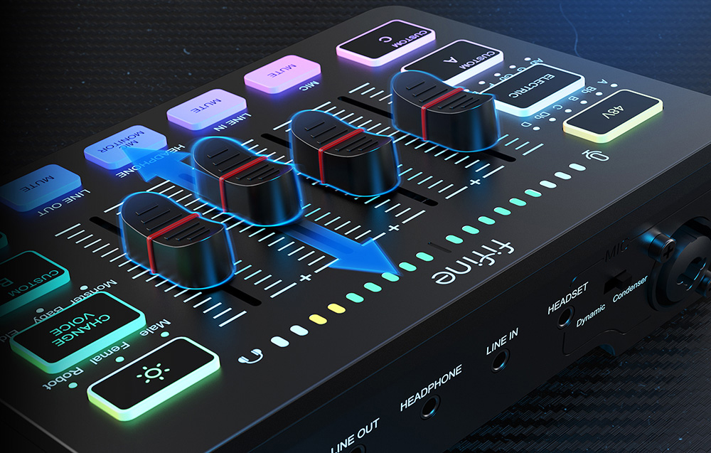 Fifine SC3 audio mixer juodos spalvos aprašymas - Prekės nuotrauka