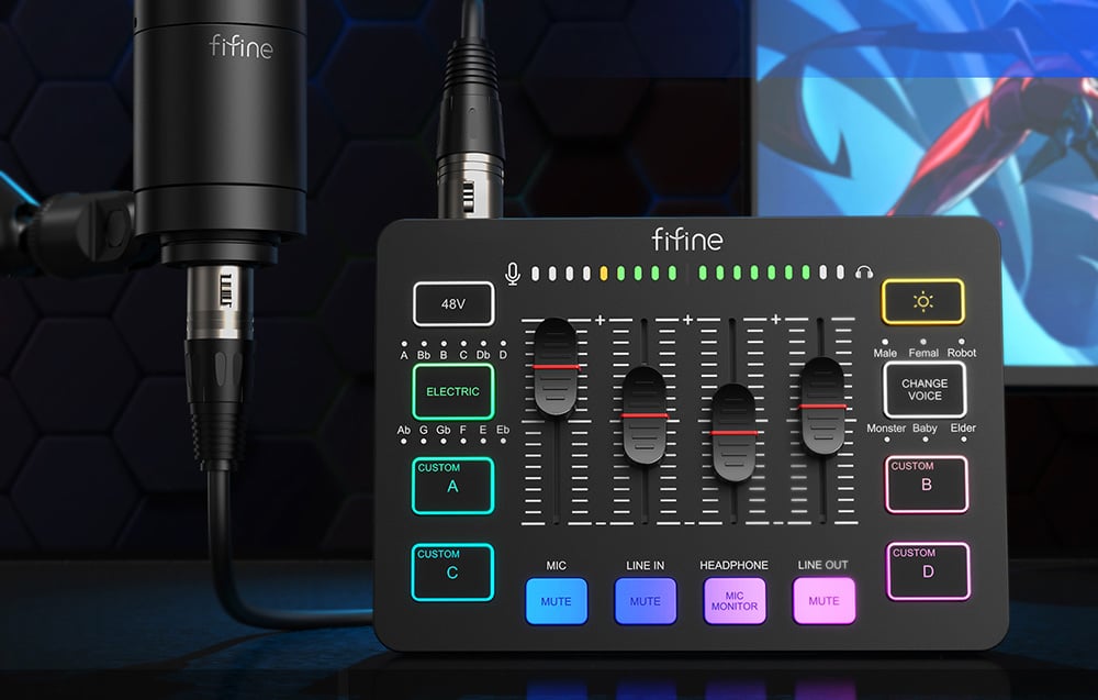 Fifine SC3 audio mixer juodos spalvos aprašymas - Prekės nuotrauka