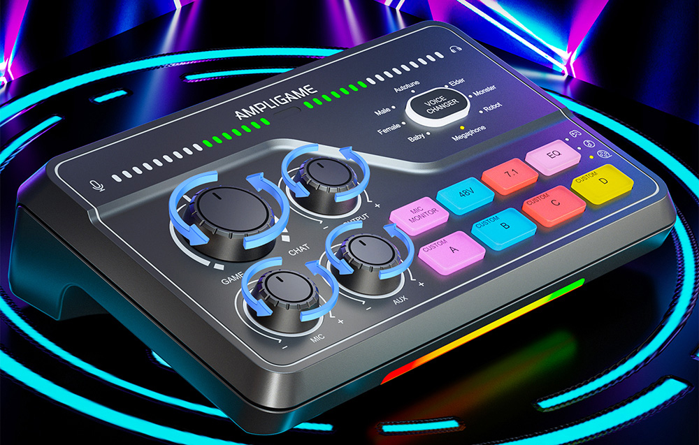Fifine SC8 RGB gaming mixer (juodas) aprašymas - Prekės nuotrauka
