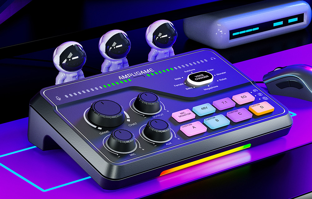 Fifine SC8 RGB gaming mixer (juodas) aprašymas - Prekės nuotrauka