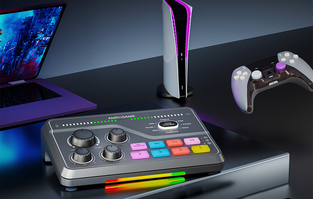 Fifine SC8 RGB gaming mixer (juodas) aprašymas - Prekės nuotrauka