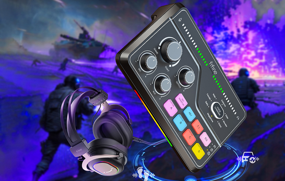 Fifine SC8 RGB gaming mixer (juodas) aprašymas - Prekės nuotrauka