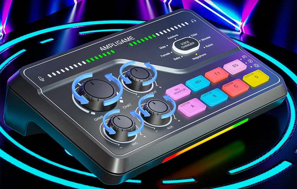 Fifine SC8 RGB gaming mixer juodos spalvos aprašymas - Prekės nuotrauka