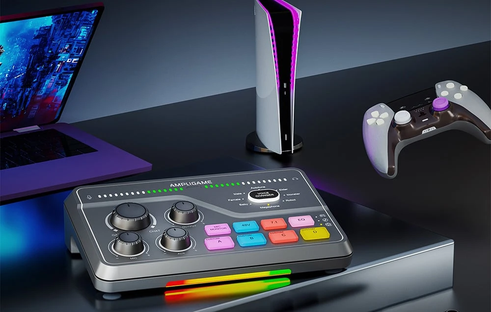 Fifine SC8 RGB gaming mixer juodos spalvos aprašymas - Prekės nuotrauka