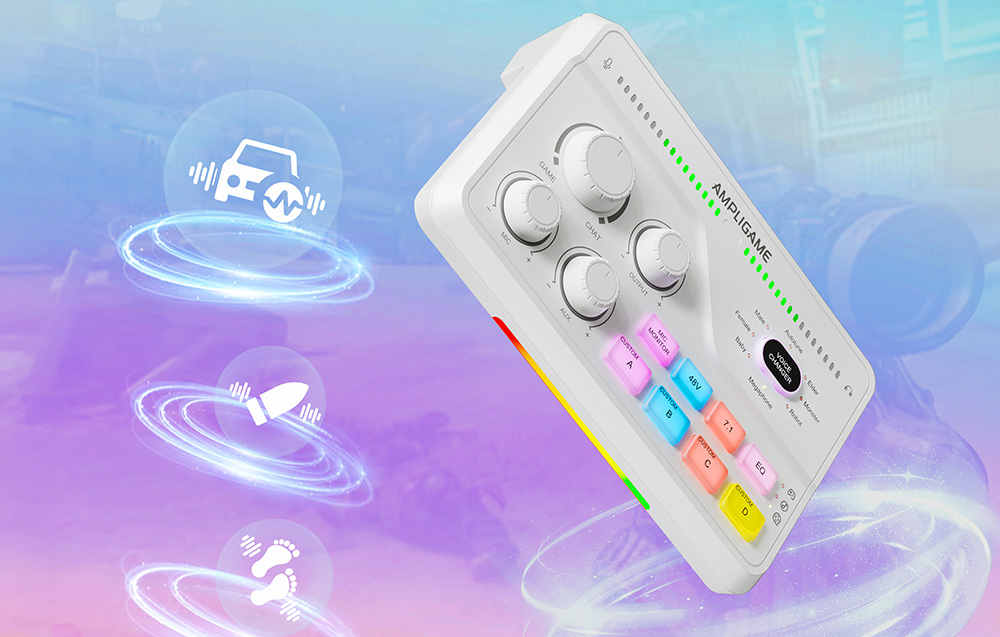 FIFINE AmpliGame SC8W Audio mikšerinis pultas | USB aprašymas - Prekės nuotrauka