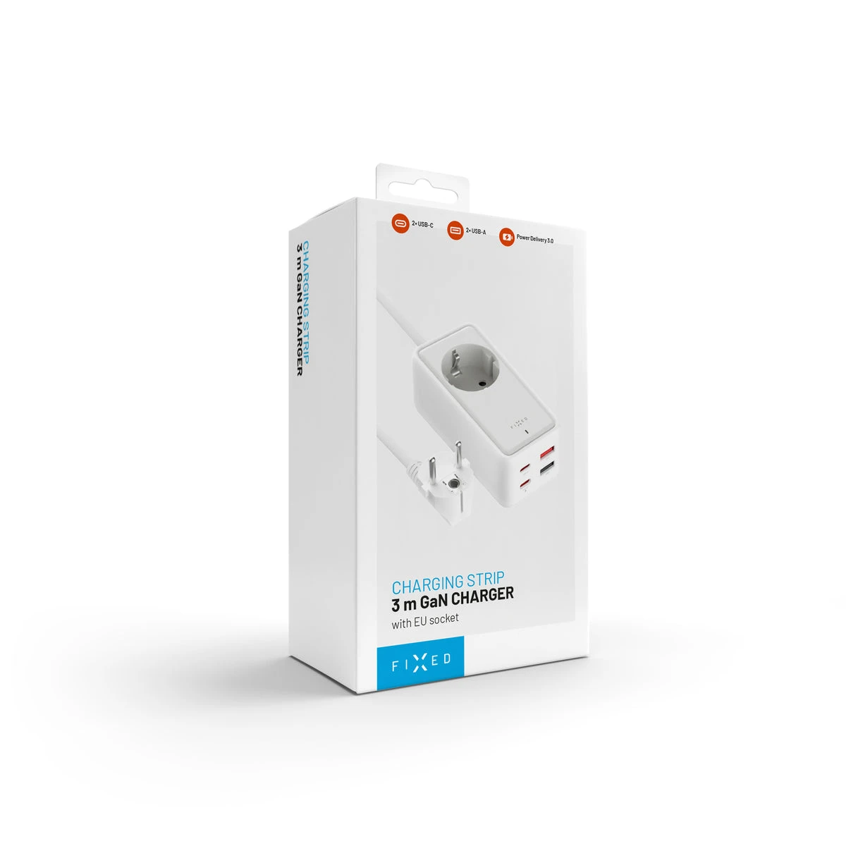 Fixed Fiksuoto įkrovimo maitinimo adapteris su 2x USB-C ir 2x USB, GaN III, 1,5 m, PD 65 W | FIXCS65-1.5-WH aprašymas - Prekės nuotrauka