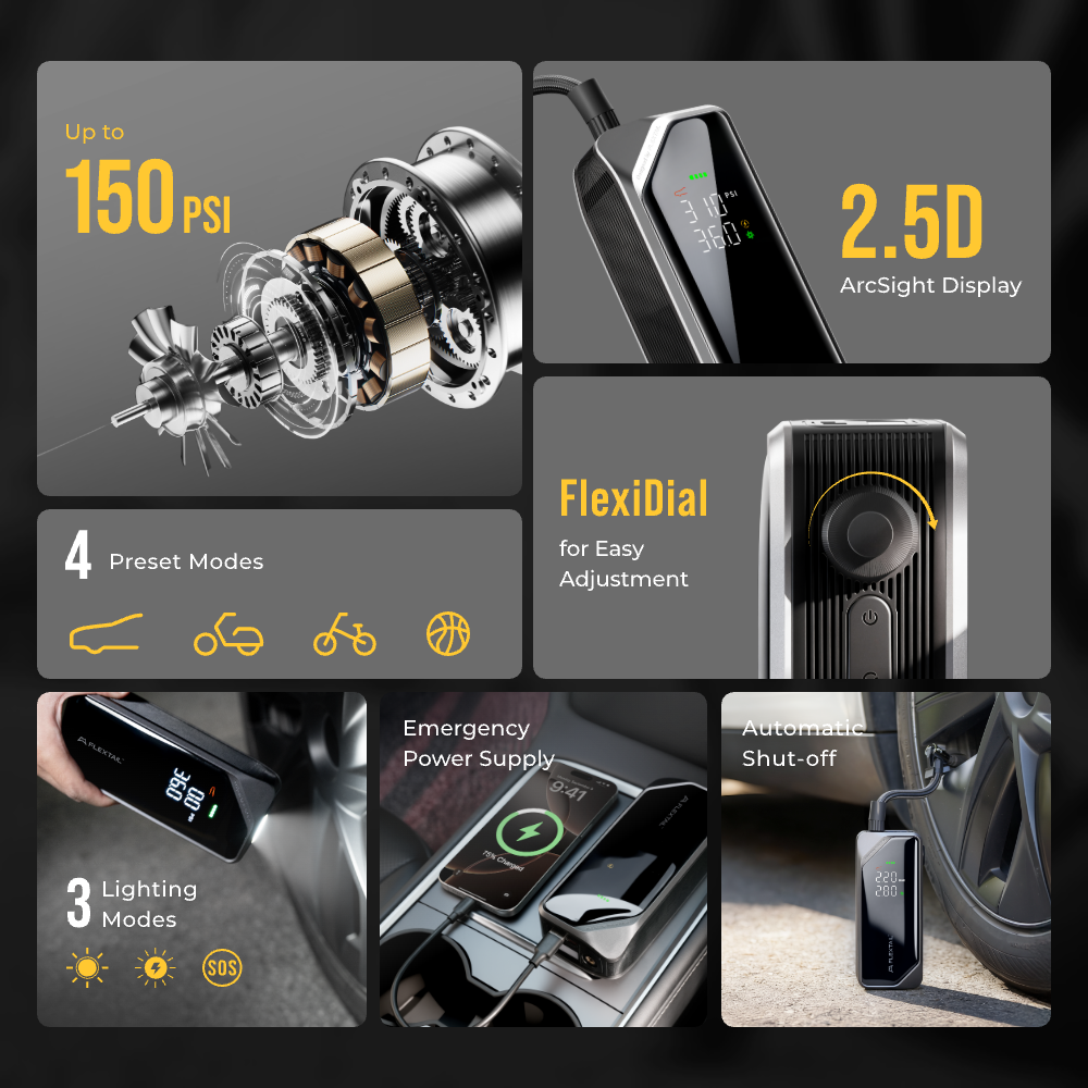 Car Moto Flextail Evo padangų pompa 200, juoda aprašymas - Prekės nuotrauka