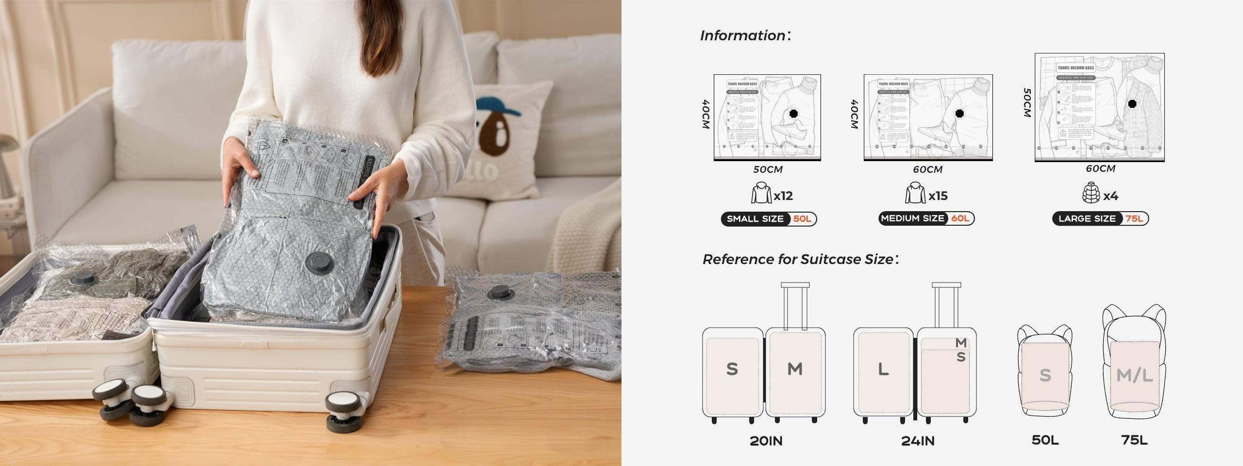 Vacuum Bags Flextail Nano krepšių rinkinys, 3 vnt. aprašymas - Prekės nuotrauka