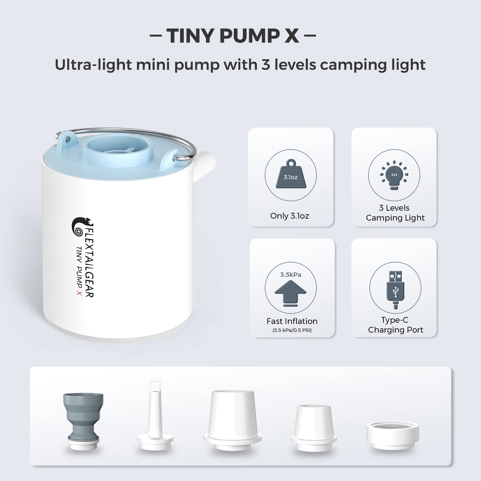 Outdoor & Camping Flextail Tiny Pump X, pilkas aprašymas - Prekės nuotrauka