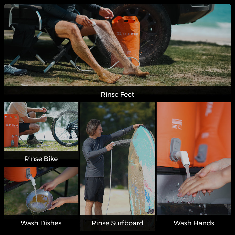 Camping Showers Flextail Tiny Shower vandens krepšys, oranžinis aprašymas - Prekės nuotrauka
